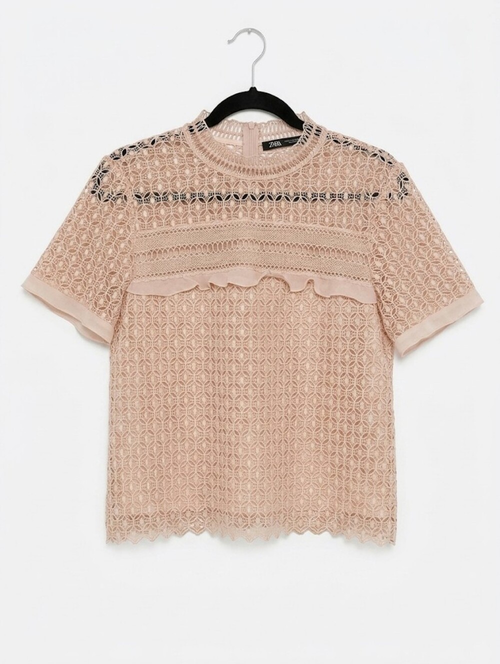 Zara Elegant Peach Lace Short Sleeve Blouse - Women's Size XL